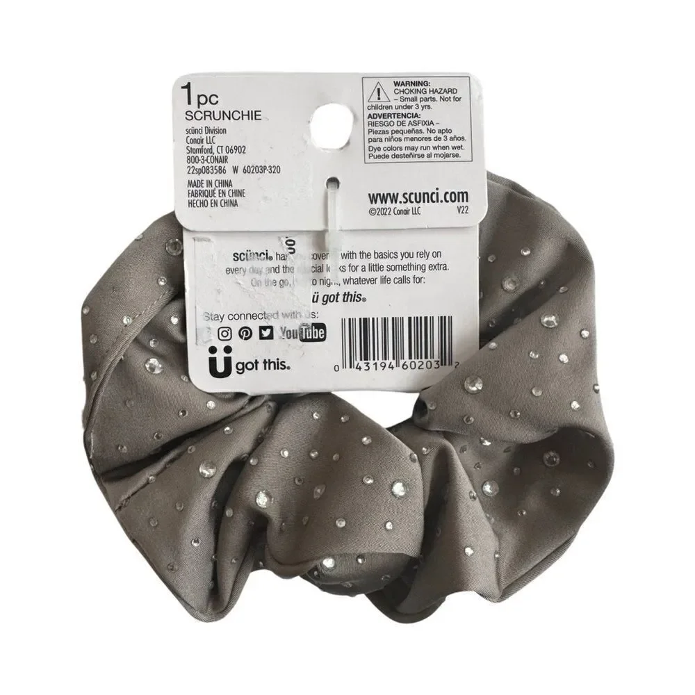 Tamara Mowry Scunci Taupe Rhinestone Embellished Satin Scrunchie NWT - Picture 3 of 5